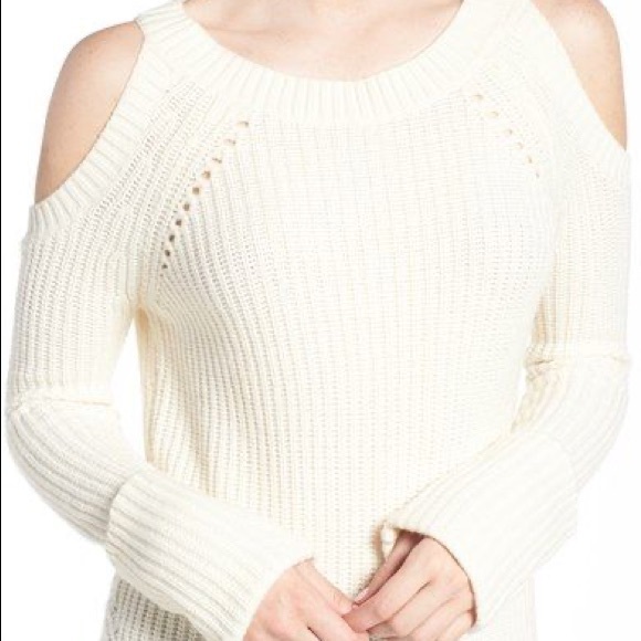 Olivia Palermo Chelsea28 cold shoulder ribbed cream winter pontelle sweater - Picture 2 of 11